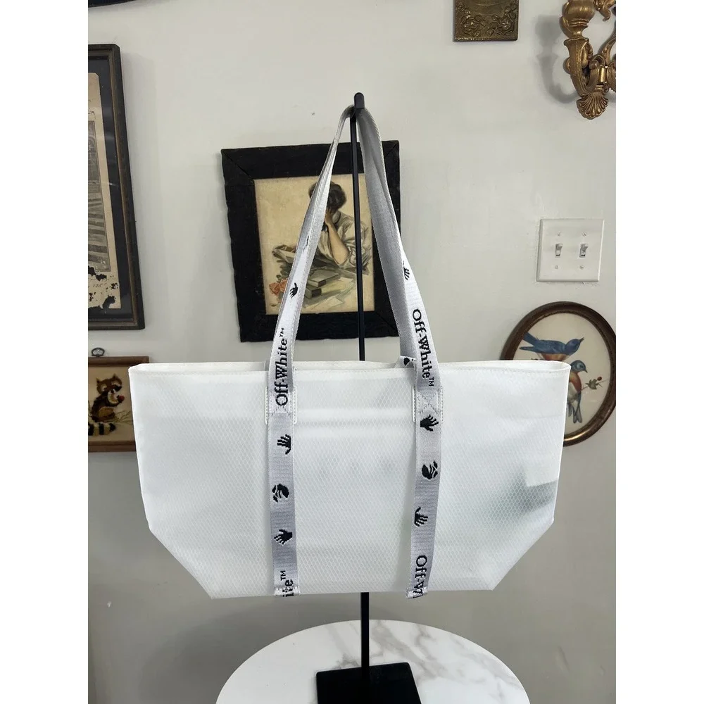 Off-White White Transparent Sculpture Mesh Tote Bag Industrial Straps